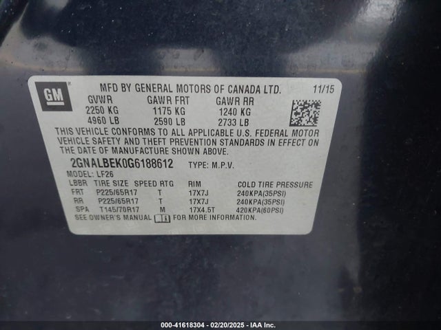 2GNALBEK0G6188612 Chevrolet EQUINOX LS