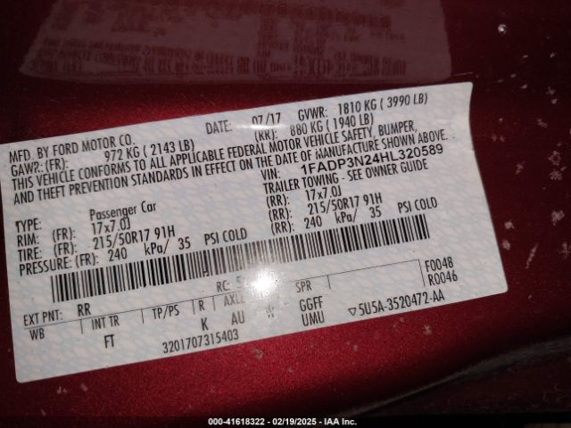 1FADP3N24HL320589 Ford Focus Titanium