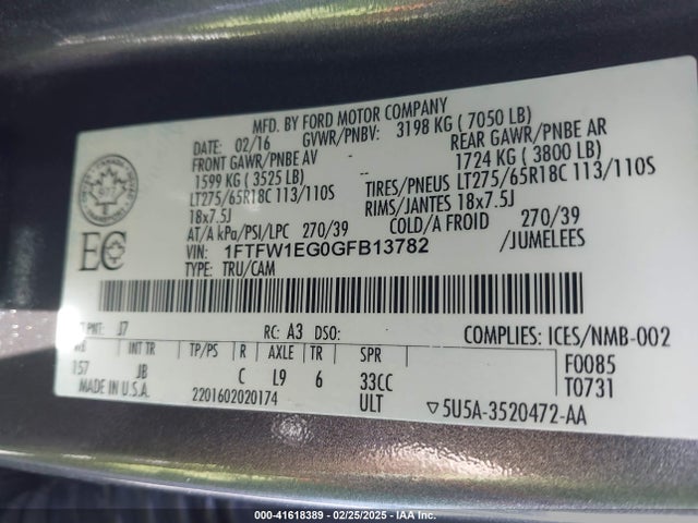 1FTFW1EG0GFB13782 Ford F-150 Xlt