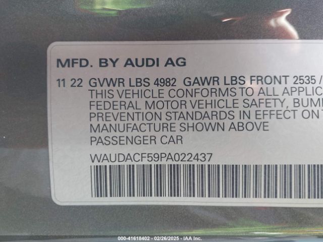 WAUDACF59PA022437 Audi A5 Sportback Premium 45 Tfsi S Line Quattro S Tronic