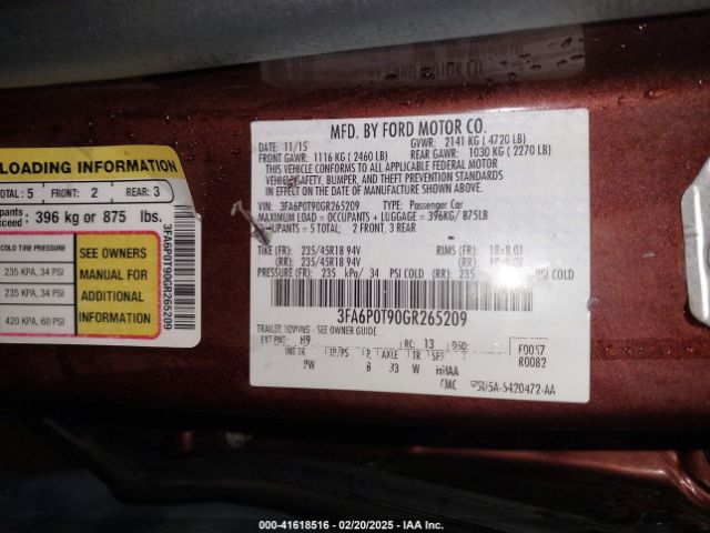 3FA6P0T90GR265209 Ford FUSION SE