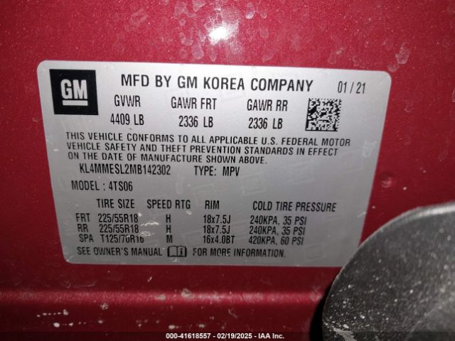 KL4MMESL2MB142302 Buick Encore Gx Awd Select