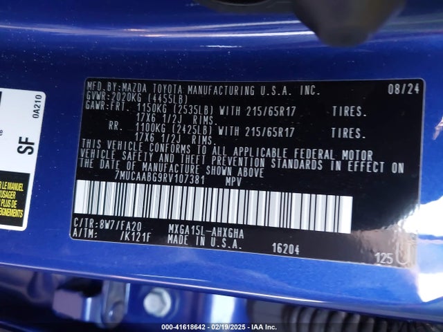 7MUCAABG9RV107381 Toyota m20a-fks
