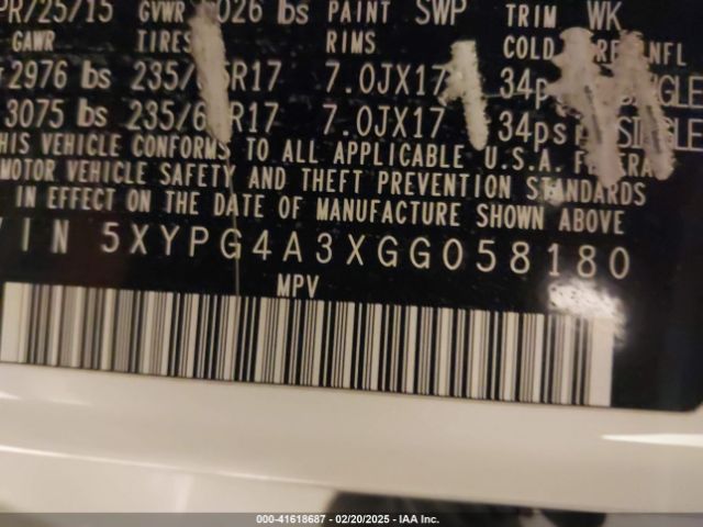 5XYPG4A3XGG058180 KIA Sorento 2.4l Lx