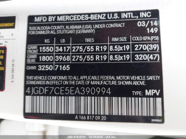 4JGDF7CE5EA390994 Mercedes-Benz Gl 450 4matic