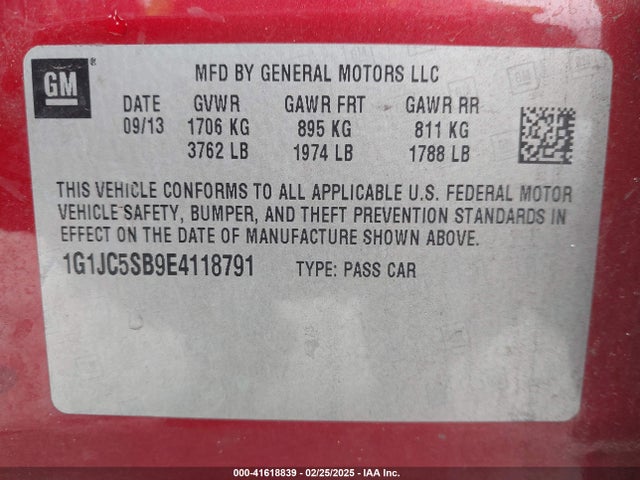 1G1JC5SB9E4118791 Chevrolet Sonic Lt Auto