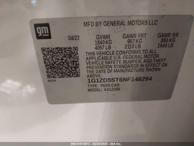 1G1ZD5ST6NF148294 Chevrolet Malibu Fwd Lt