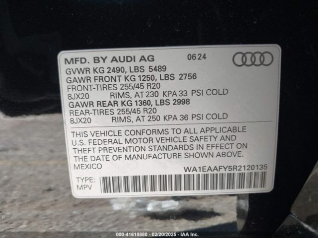 WA1EAAFY5R2120135 Audi Q5 Premium Plus 45 Tfsi S Line Quattro