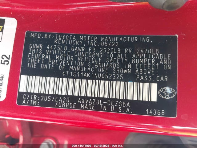 4T1S11AK1NU052325 Toyota CAMRY SE
