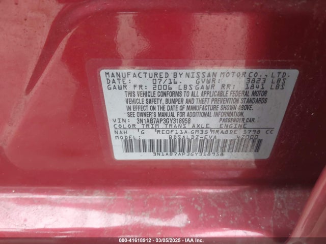 3N1AB7AP3GY318958 Nissan SENTRA SV