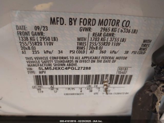 5LM5J6XC4PGL27288 Lincoln Aviator Standard