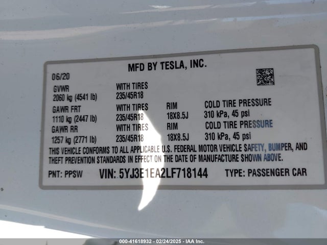 2020 TESLA MODEL 3 5YJ3E1EA2LF718144 Photo 8