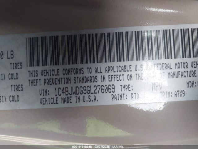 1C4BJWDG9GL276069 Jeep Wrangler Unlimited Sport