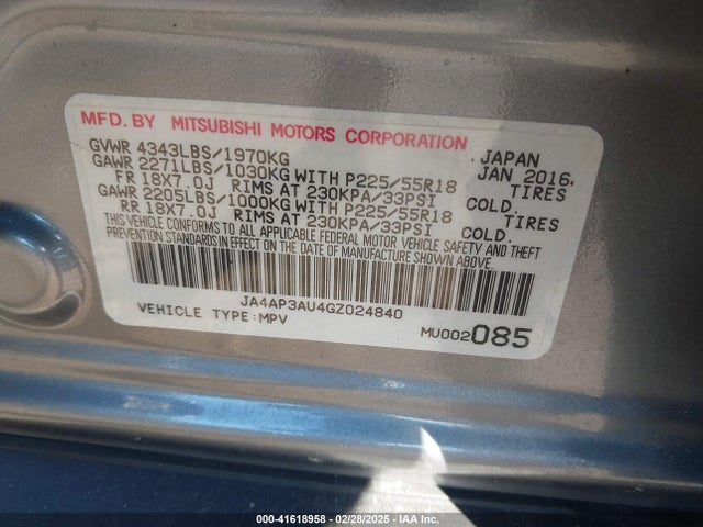 JA4AP3AU4GZ024840 Mitsubishi Outlander Sport 2.0 Es
