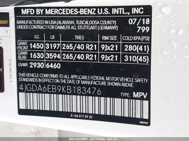 4JGDA6EB9KB183476 Mercedes-Benz Amg Gle 43 4matic