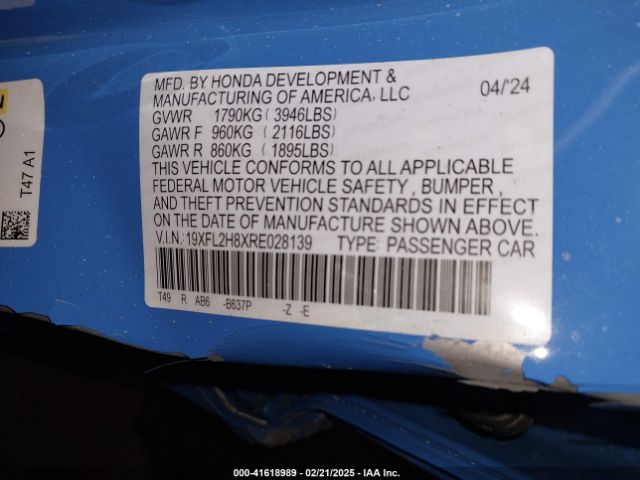 19XFL2H8XRE028139 Honda Civic Sport