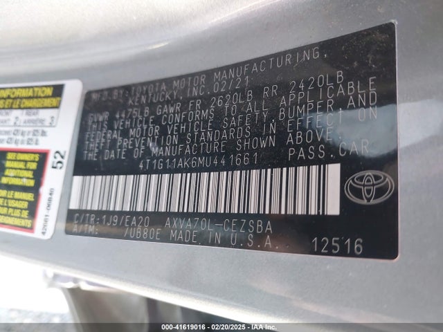 4T1G11AK6MU441661 Toyota CAMRY SE