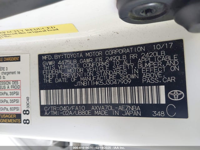 JTNB11HK5J3047909 Toyota CAMRY LE