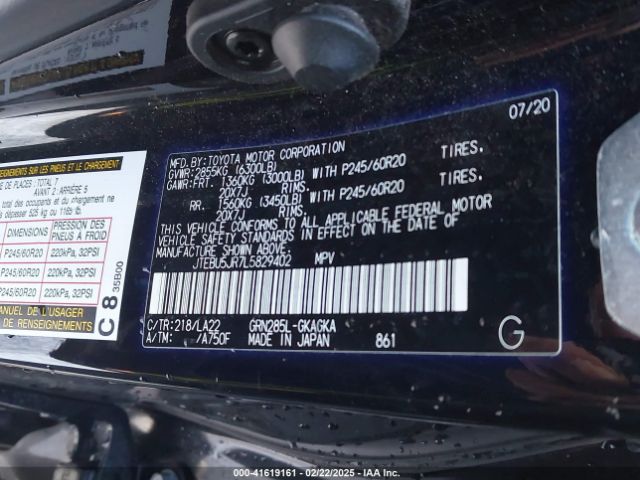 JTEBU5JR7L5829402 Toyota 4runner Limited