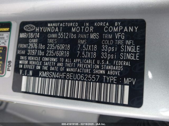 KM8SN4HF8EU062557 Hyundai Santa Fe Gls