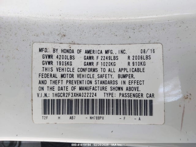 1HGCR2F3XHA022224 Honda ACCORD LX