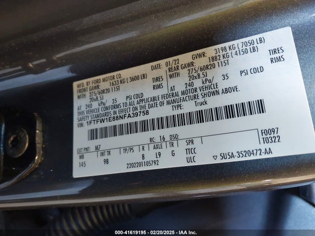 Ford F-150 Platinum 2022 1FTFW1E88NFA39758 Image 9