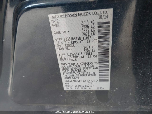 Nissan Pathfinder Sl 2015 5N1AR2MN5FC607557 Image 9