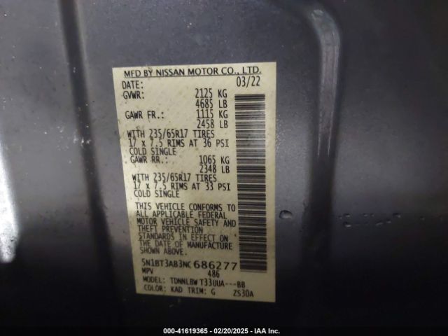 5N1BT3AB3NC686277 Nissan Rogue S Intelligent Awd