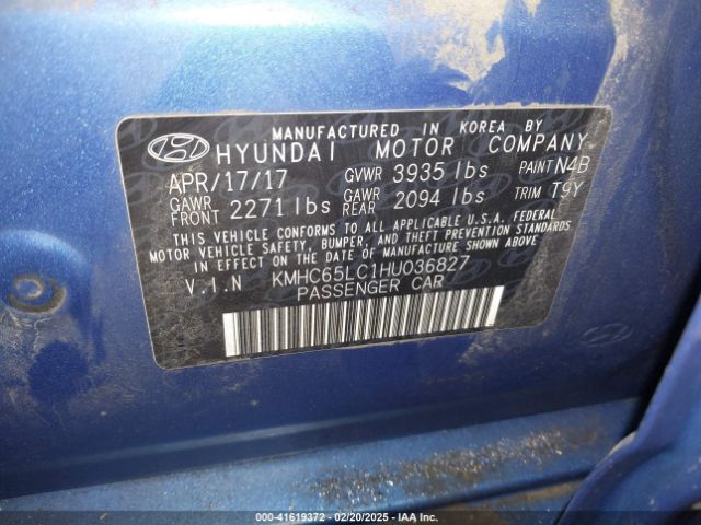 KMHC65LC1HU036827 Hyundai Ioniq Hybrid Blue