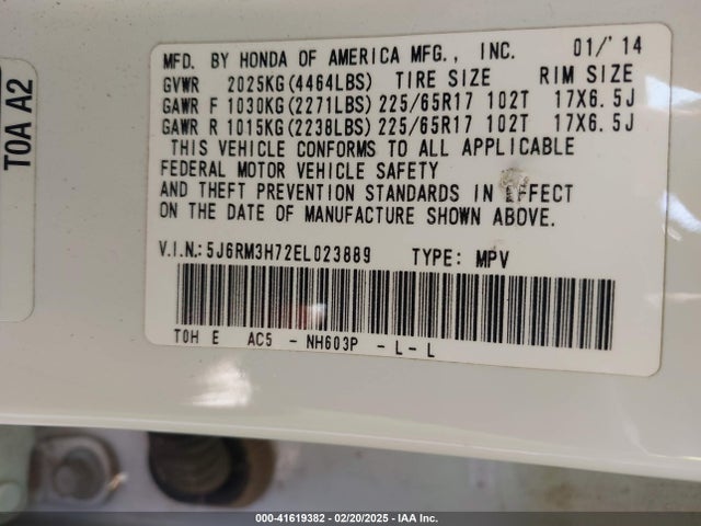 Honda Cr-v Ex-l 2014 5J6RM3H72EL023889 Image 9