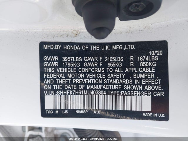 Honda CIVIC EX 2021 SHHFK7H61MU403304 Image 9
