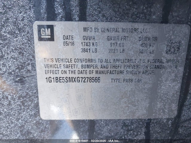 1G1BE5SMXG7278566 Chevrolet Cruze Lt Auto