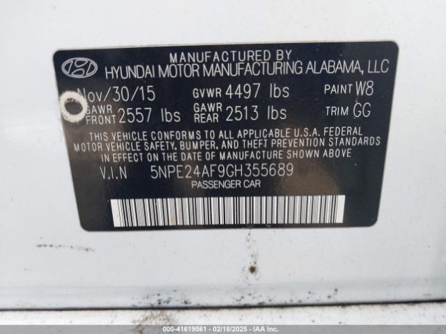 5NPE24AF9GH355689 Hyundai SONATA SE