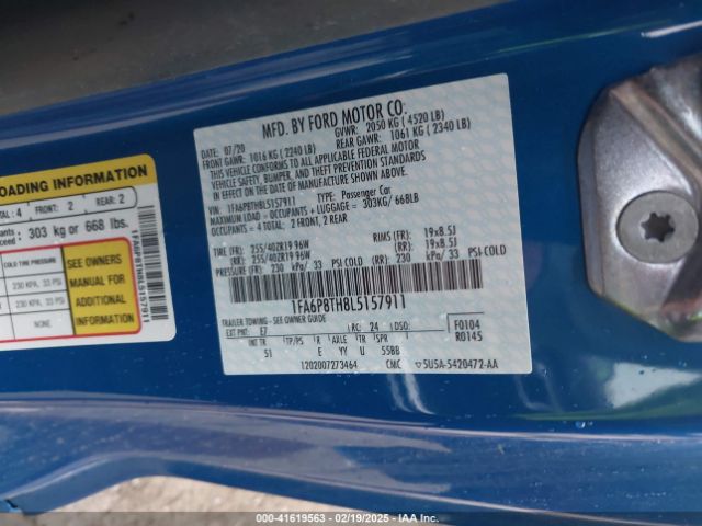 1FA6P8TH8L5157911 Ford Mustang Ecoboost Premium Fastback