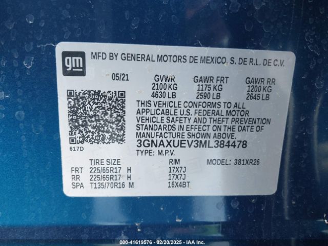 3GNAXUEV3ML384478 Chevrolet Equinox Awd Lt