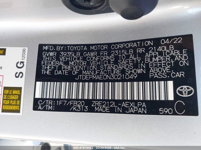 JTDEPMAE0N3021049 Toyota COROLLA LE