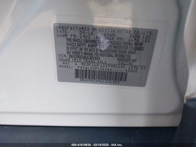 3N1CP5CU9JL531323 Nissan KICKS SV