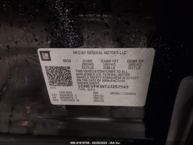 1GNEVFKW7JJ257543 Chevrolet Traverse Ls