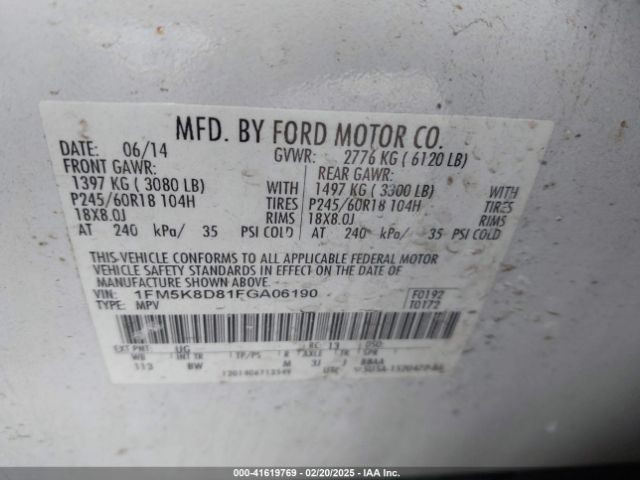 1FM5K8D81FGA06190 Ford EXPLORER XLT