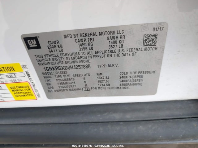 1GNKRGKD0HJ257888 Chevrolet Traverse 1lt