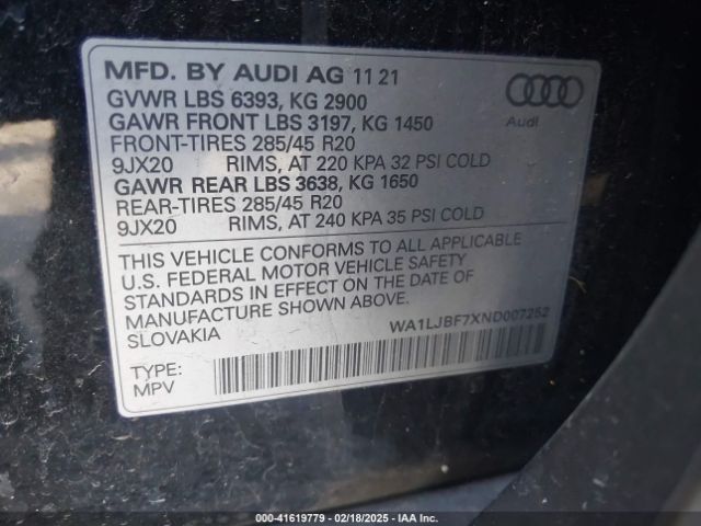 WA1LJBF7XND007252 Audi Q7 Premium Plus 45 Tfsi Quattro Tiptronic