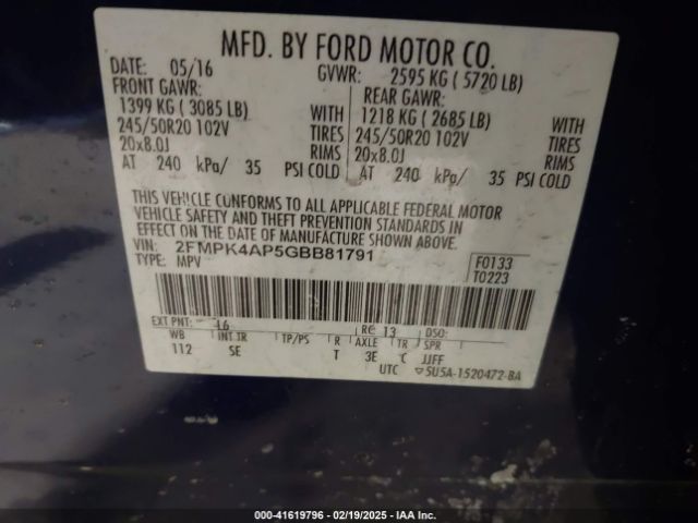 2FMPK4AP5GBB81791 Ford EDGE SPORT