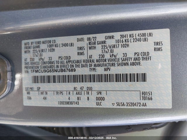 1FMCU9G65NUB67689 Ford ESCAPE SE