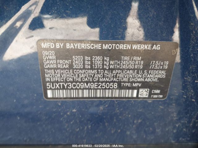 5UXTY3C09M9E25058 BMW X3 Sdrive30i