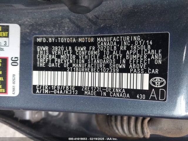 2T1BURHE8EC102399 Toyota COROLLA LE