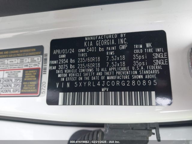 5XYRL4JC0RG280895 KIA SORENTO S