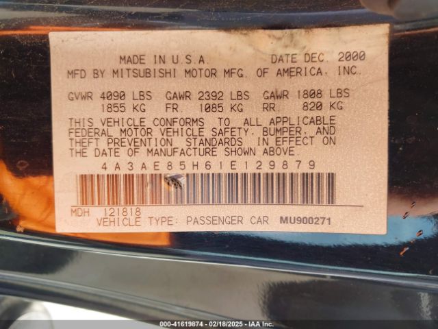2001 MITSUBISHI ECLIPSE SPYDER 4A3AE85H61E129879 Photo 8