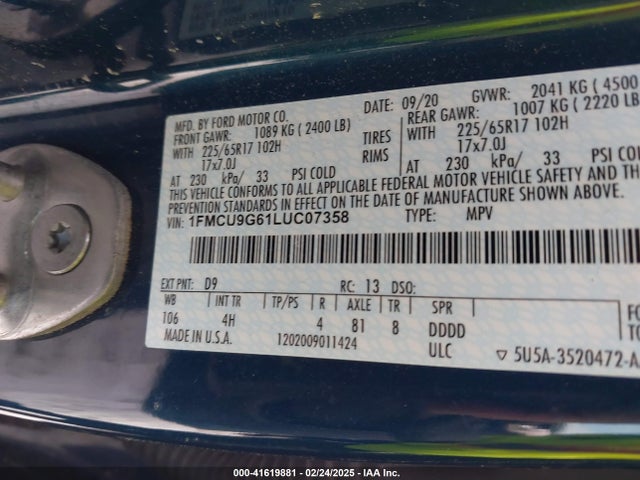 1FMCU9G61LUC07358 Ford ESCAPE SE