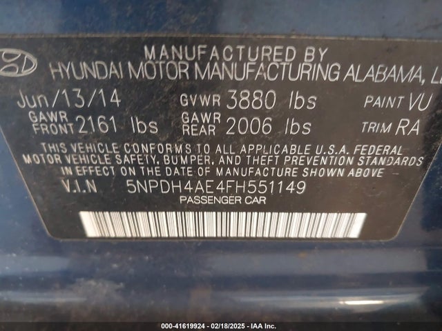 Hyundai ELANTRA SE 2015 5NPDH4AE4FH551149 Image 9