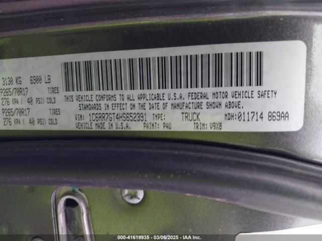 1C6RR7GT4HS652391 RAM 1500 Slt  4x4 6'4 Box